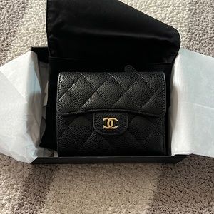 Chanel Small Flap Wallet Black Quilted Caviar with Gold hardware